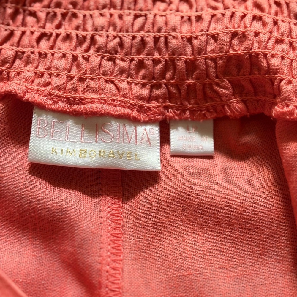Bellissima Kim Gravel Coral Pink Palm Tree Linen Blend Tie Front Top Pants SET - Picture 10 of 14